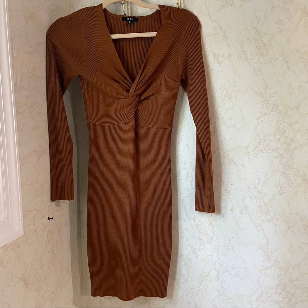 Iris Brown Long Sleeve Bodycon Dress